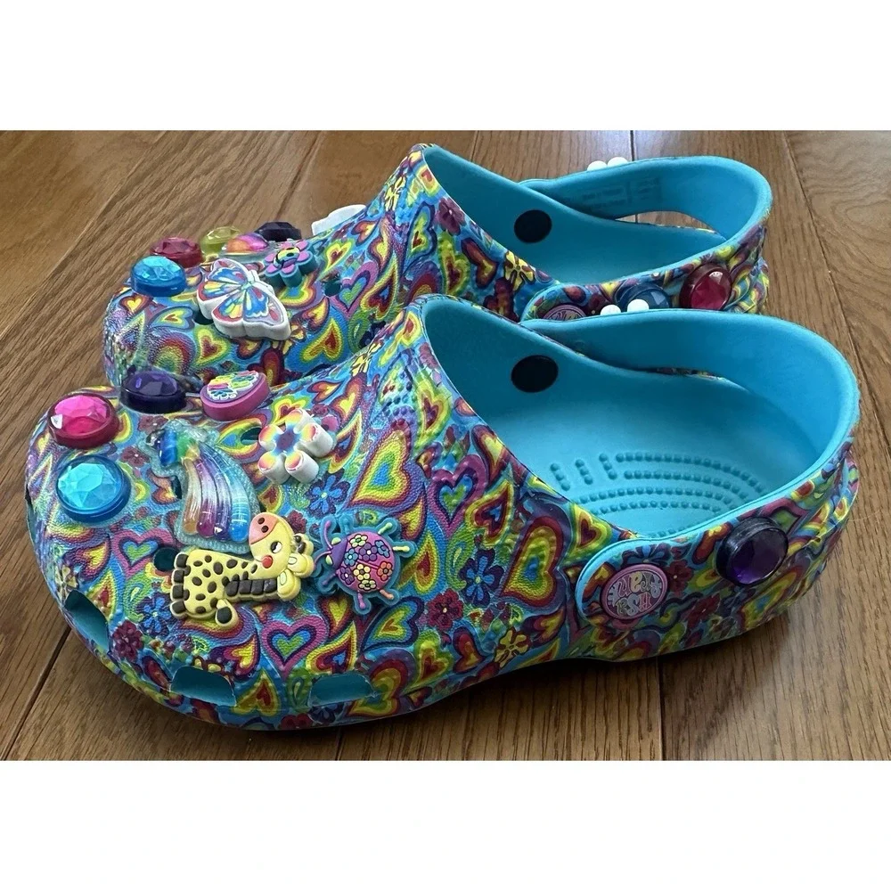 CROCS X Lisa Frank Classic Clogs Kids Size 1 J1 Aqua Limited Edition